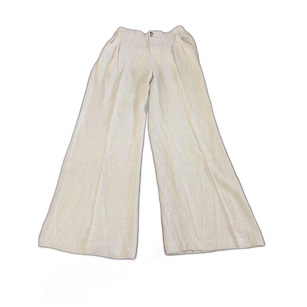 JLUXLABEL Beige Thea Linen high waisted wide leg trousers Pants M
